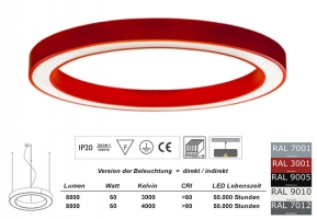 Pendelleuchte LED Ring SD 900mm in allen RAL Farben / Licht direkt