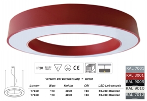Pendelleuchte LED Ring BD 1500mm in allen RAL Farben / Licht direkt